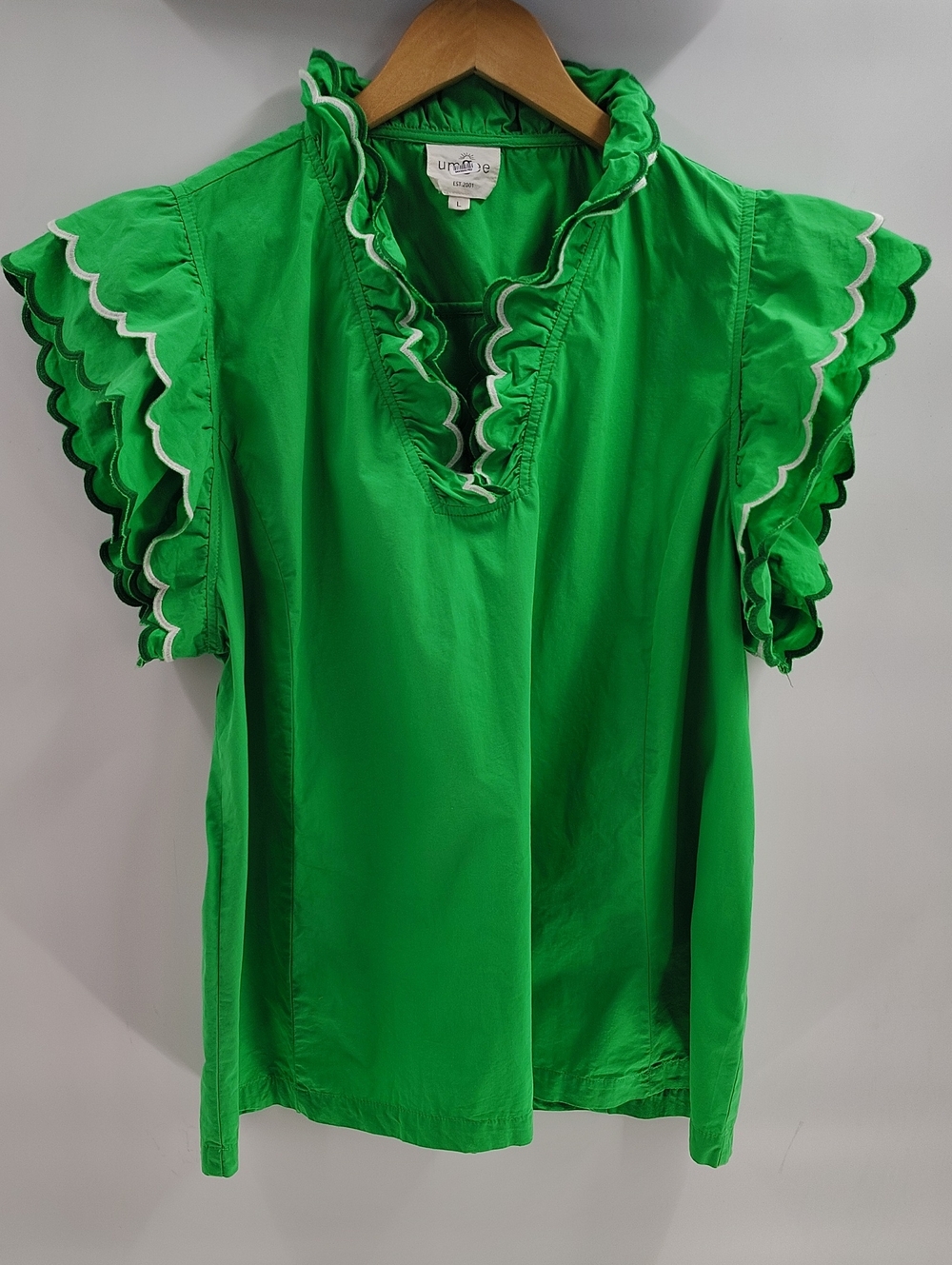 Umgee Grandmillennial Preppy  Southern Chic Green 100% Cotton Large